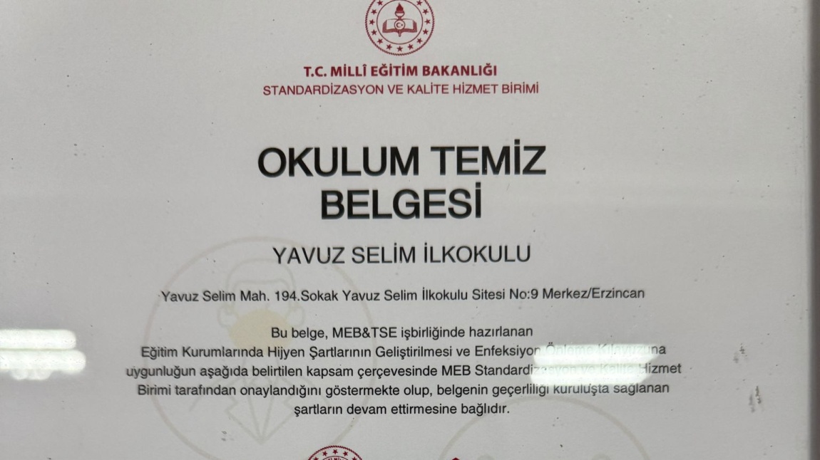 Okulumuz Temiz Belgesi